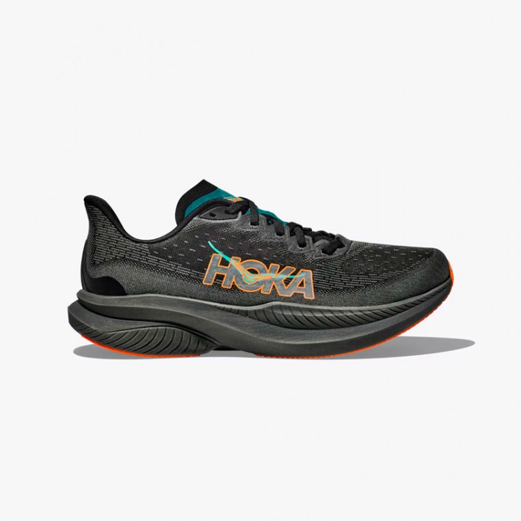 HOKA MACH 6 BLACK/ELECTRIC AQUA