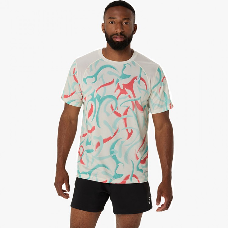 ASICS ROAD ALL OVER PRINT SS CORAL T-SHIRT