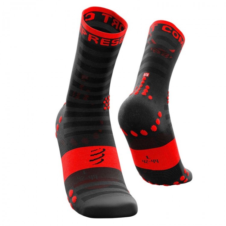 CALCETINES COMPRESSPORT PRO RACING V3 ULTRALIGHT RUN HIGH NEGRO/ROJO