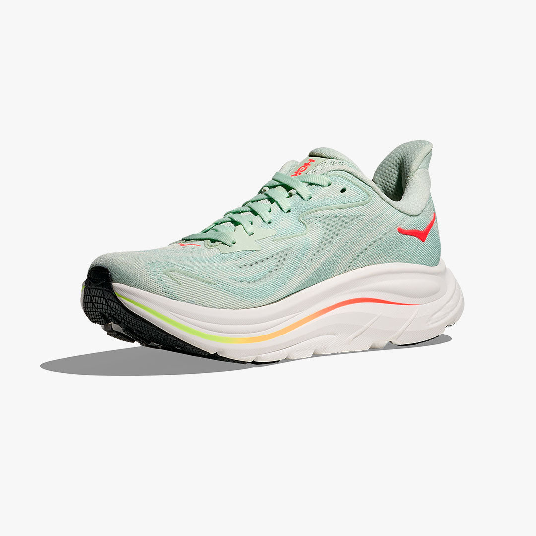HOKA CLIFTON 10 W SEA GLASS/NEON FLAME